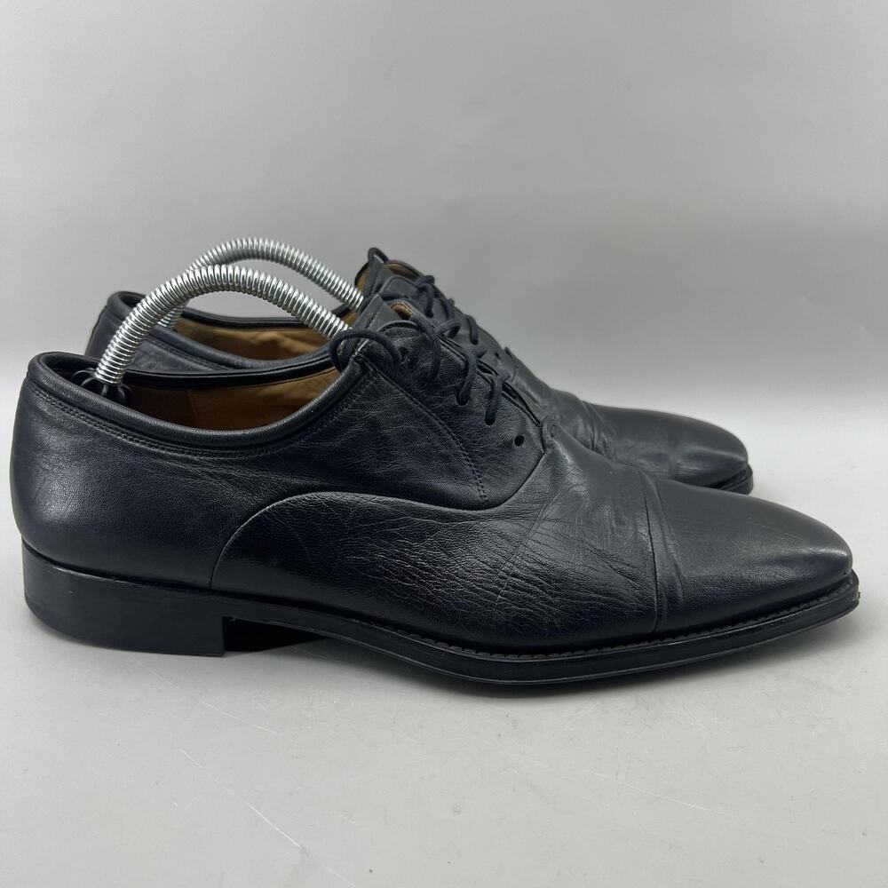 Magnanni Cap Toe Oxford Men Size 10 D Black Leather Dress Formal Lace Up Shoes